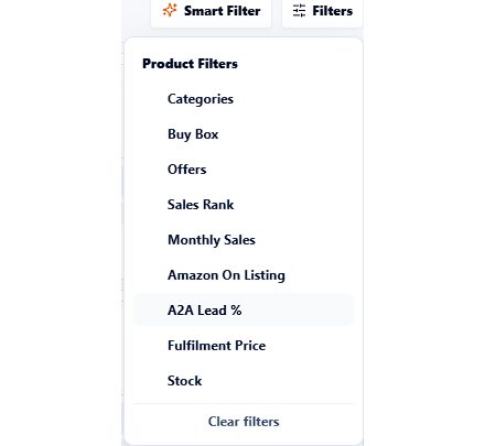SellerTrace product filters menu